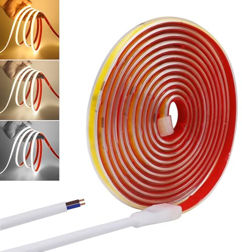Wisada 220V COB LED Strip Light, 240 LEDs/m, IP65 impermeabile, striscia di luce LED flessibile per Rooflight Soggiorno Cucina Decorazione (Bianco Caldo (3000-3500K), 3M)
