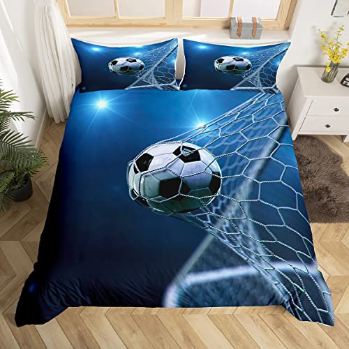 Loussiesd Rugby Sports Housse de Couette 220x240cm Football Housse de Couette pour Enfants Adolescents Jeu de Ballon de Football Parure de Lit Bleu Décor de Chambre Literie Set
