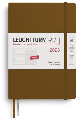 LEUCHTTURM1917 372662 Veckokalender och anteckningsbok medium (A5) 2026, Spice Brown, engelska