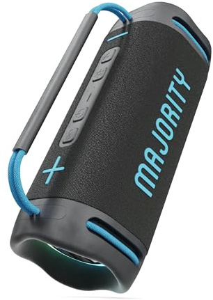 MAJORITY Move 4 (M4) Portable Speaker With Wireless Bluetooth 6.0, 70W IP67 Waterproof & Dust-Resistant, LED Lights, TWS Stereo Pairing, 30H Battery Life, AUX, USB, SD Card Playback, Durable