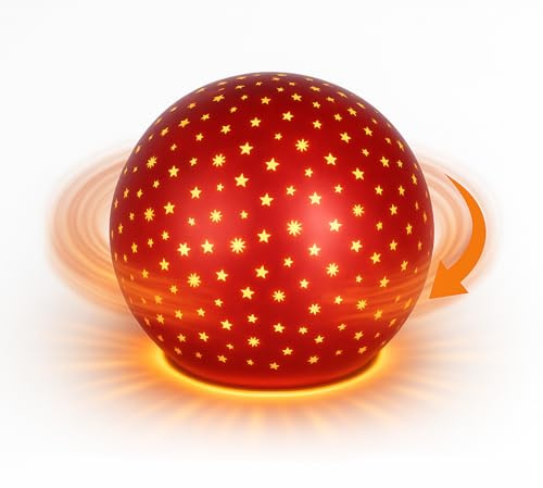 formano Dekorativ LED-kula, vridbar, röd, 15 cm, glasboll, timer, 6 h/18 h, juldekoration, matt färgglas med stjärndekoration – vinterdekoration – höst, vinter, juldekoration för bord, hylla