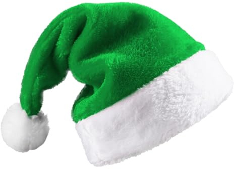 RIBSUQA Weihnachtsmütze Grün, Erwachsene Nikolausmütze für Erwachsene Warm Plüsch, Weihnachtsmann Mütze für Herren, Damen, Kinder, Unisex