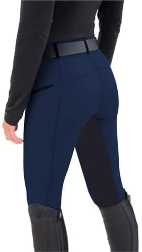 Pantaloni da equitazione slim fit con rivetti elastici Per Donna(Green,M)