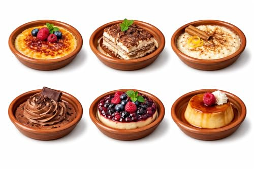 Mini Cazuela de Barro Rústica de Terracota Redonda, 10cm, 6 Unidades, Apta para Microondas y Lavavajillas Ideal para postres y repostería (cazuelas pequeñas)