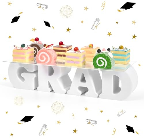 APUDWN 2026 Graduation Cupcake Stand, GRAD Letter Dessert Table Display Set with 6.3 x 15.7 Inch Clear Acrylic Tray, Lightweight Party Decoration for Congrats Grad College Celebrations (Grad)