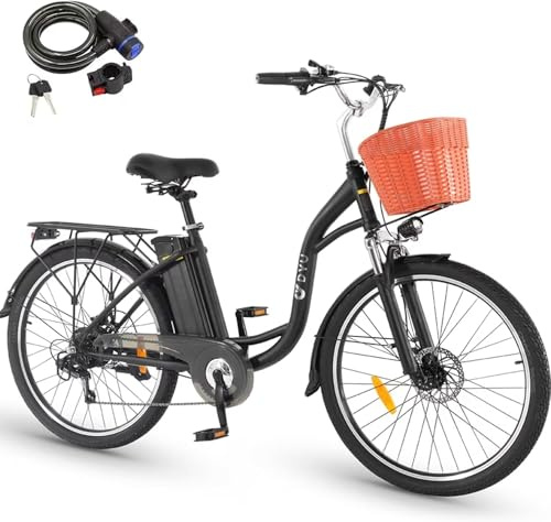 DYU C6 26 Electric Bike for Adults, Urban E-Bike with Basket