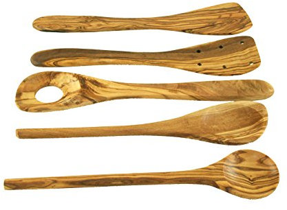 Küchenset aus Olivenholz 5tlg. - Pfannenwender, Kochlöffel, Risottolöffel