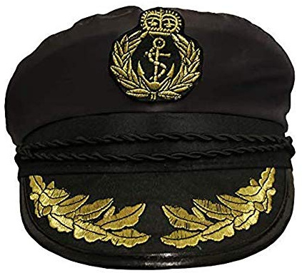 Adults Pilot Hat Fancy Dress Accessory Unisex Air Force Captain Cap Black With Emblem Aviator Man Or Satin Sailor Captains Accessory With Motif - Choice Of 3 Hats (Black Captains Hat)
