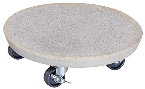 WAGNER Pflanzenroller Stone Ø 28 x 7,5 cm I Blumenroller für Außenbereich + Innenbereich I Kübelroller aus Beton, Terrazzo-Optik hell, mit 2 Feststellern I Tragkraft 100 kg - 20090001