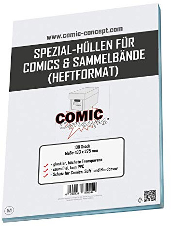 Comic Concept Pochettes spéciales (sans rabat) pour bandes dessinées et rubans à collectionner (format cahier) (183 x 275 mm)
