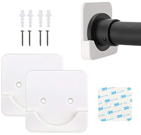 Duschvorhangstangenhalter, 2 Stück, strapazierfähige Wandhalterung, mit 3M-Kleber und Schrauben (Duschvorhangstange nicht im Lieferumfang enthalten) (Weiß)