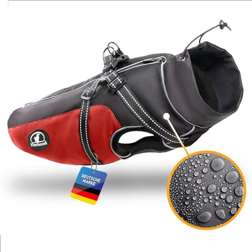 Tierhood Regenmantel Hund - Hunderegenmantel wasserdicht- Reflektierende Regenjacke Hund - Hundemantel inkl. Geschirr Wasserdicht