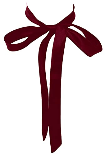 AUSUAYA Women Long Silk Bow Tie, Ladies Satin Self Necktie/Ribbon BowTie For T-shirt Decoration Valentine Gift GB-W-B-T1 (Wine Red)
