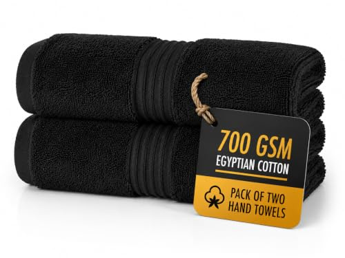 ALSAP Black Hand Towels Pack of 2 - Ultra Soft Super Absorbent 700 GSM Egyptian Cotton Towels - Bathroom Linen Sets - Luxury Hotel Quality Cotton Hand Towels Set Convenient Size 50x85 cm