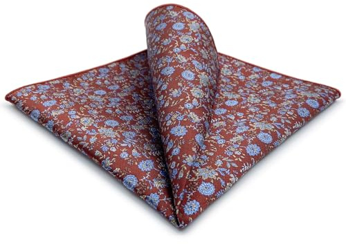 S&W SHLAX&WING Mens Pocket Square Medium Vermillion Red Floral Blue for Wedding Groomsmen
