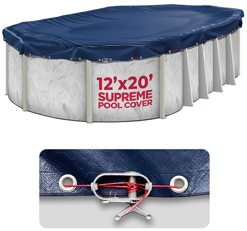 12 x 20 ft Oval Pool Covers for Above Ground Pools, Oval Winter Pool Cover, Swimming Pool Cover, 12x20 Pool Cover, Keeps Out Debris, Cold and UV Resistant, Supreme Mesh, Navy Blue