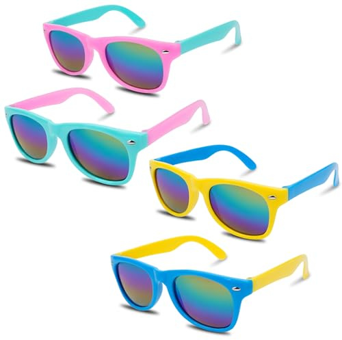 Leikedun 4 Pcs Kids Sunglasses, Stylish Polarized Childrens Sunglasses Boys Girls Colored Flexible Frame Sunnies UV Protection for Toddlers Kids Party Outdoor Activities