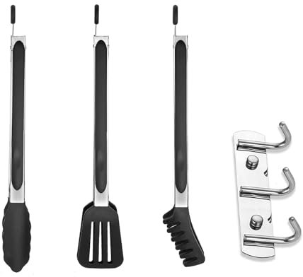 NCCHDZSW Pinzas de Cocina 3 Pcs 23 cm Pinzas Barbacoa con Gancho de Doble PropóSito Pinzas Cocina Silicona Sin Bpa Grado Alimenticio para Pasta Ensalada Barbacoa Fideos Cocinas Negro