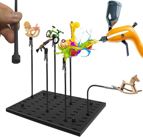 Maptipjoy Model Paint Stand Base Holder and 8PCS Bendable Alligator Clip Sticks Set Modeling Tools for Airbrush Spray, for Gundam Hobby Model Parts Assemble