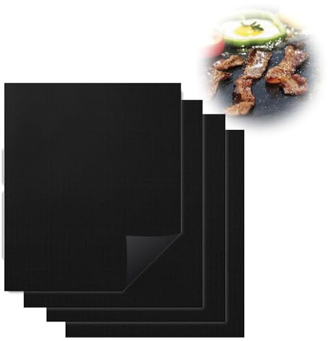 4 Pezzi Tappetino Barbecue, Tappetino Teflon 40x50 cm per Forno, Riutilizzabili Antiaderenti Resistenti fino a 280°C, per Griglia, Microonde, Tagliabili, Facili Pulire per Carne Pesce Verdure e Dolci