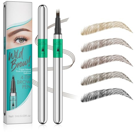 Microblading Augenbrauenstift Wasserfest, Eyebrow Pencil mit 4 Mikrogabelspitzen, Wischfest Augenbrauenstift Härchenzeichnung, Schnelltrocknend, NatüRlicher & FlüSsiger (Hellbraun)