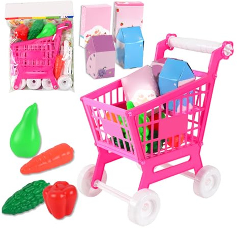 TZOXTLH 21pcs Kids Shopping Cart Trolley Play Set Lovely Reliable Toy Shopping Cart Trolley for Children Role Playing