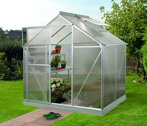 Gartenwelt Riegelsberger Gewächshaus Triton - Ausführung: 2500 HKP 6 mm Alu, Fläche: ca. 2,6 m², mit 1 Dachfenster, Sockel: 190 x 129 cm