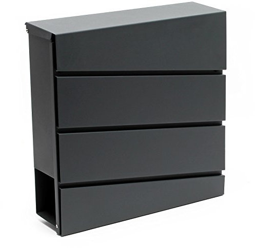 Wiltec Boîte aux Lettres Murale ou sur Pied Design & Porte-journaux V16, Verrouillable, Gris Anthracite, Acier galvanisé, 370 x 105 x 370 mm, Fente et clapet