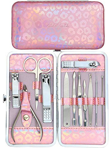 ZIZZON Nail Clippers Kit Manicure Pedicure Set with Holographic Case(Pink)