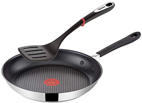 Tefal G43505 Jamie Oliver Induktion Pfanne 26cm + Tefal Pfannenwender, Edelstahl Pfannen mit Antihaftbeschichtung, Induktionsherd geeignet, Antihaft Bratpfanne, Genieteter ergonomischer Edelstahlgriff