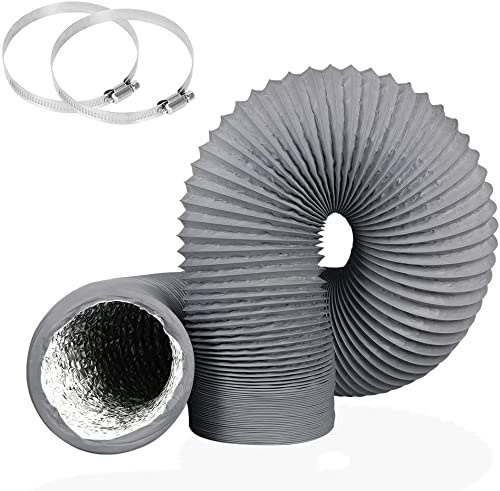 4 tum 5 m torktumlare ventilationsslang, grå PVC ljussäker avgasslang för extraktorfläktfilter och växttält, 2 klämmor ingår