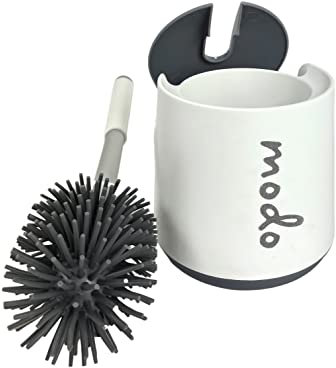 Silicone Toilet Brush Set, Modern Easy Clean Long-handled Toilet Brush with Holder - Automatic Opening Lid with Base for Anti-drip