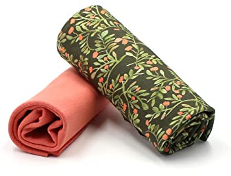 Lot de textiles, 0,5 m de jersey + 0,5 m de tissu à bordures/manchettes, pour coudre des vêtements d'enfants Tissu jersey pour enfants (feuilles vert armée + rose (lot 55))