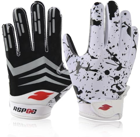 RSPGO Football Gloves for Teens Kids Boys Upgraded Silicone Palm Grip Flag Football Receiver Gloves Youth FCU M/L