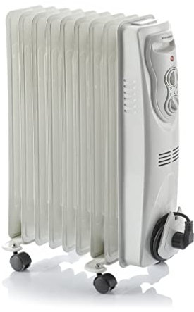 InnovaGoods® radiador electrico bajo consumo, bajo consumo, estufa de aceite termostato regulable, proteccion sobrecalentamiento, ruedas giratorias 360º, (blanco, 9 Módulos)