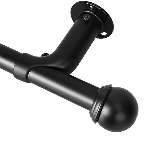Eson Casa Vorhangstange Ausziehbar 210-300cm, Dia 19mm Verstellbare Metall-Gardinenstange mit Kugelenden für Ösenvorhänge, Elegante dekorative Vorhangstange mit Verdunkelung, Schwarz