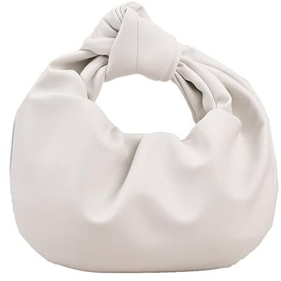 Damen Handtasche-Retro Geknotete Gewebte Schultertasche-Weiche PU Leder Umhangetasche Fashion Shopper Bag Tote Bag Mode Handgefertigte Bag Leichte Einkaufstasche (Weiß)