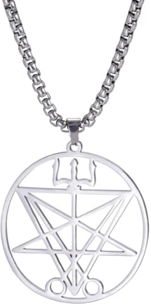 VASSAGO Sigil of Lucifer - Collar satánico de acero inoxidable con colgante de cabeza de cabra de Baphomet, joyería religiosa para hombres y mujeres, Acero inoxidable