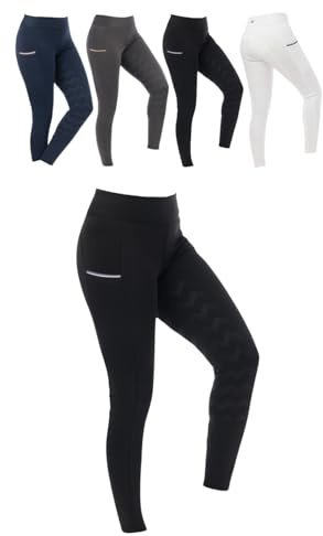 RIDING WORLD - Leggings da equitazione da donna e ragazza Agadir | Leggings per equitazione | Pantaloni da equitazione con inserti in silicone e vita larga | Pantaloni da equitazione con 2 tasche per