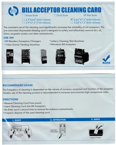 UBICON Presaturated Bill Validator Cleaning Cards, Compatible with All Bill Validators, Readers and Currency Counters - 2.5 by 7.5 (50)