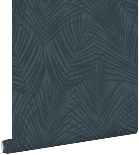 Esta Home papel pintado hojas de palmera azul oscuro 53 cm x 10.05 m