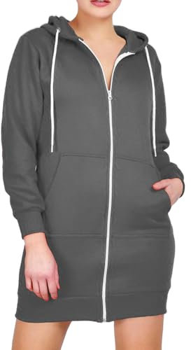 MBN Womens Hoody Zip Up Pockets Long Sleeves Hoodies Sweatshirt Jacket Top Charcoal X-Large (UK 14)