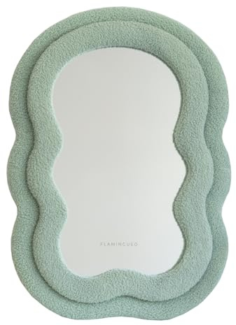 Flamingueo Wandspiegel – Kleiner Spiegel, asymmetrischer Spiegel, Eingangsspiegel, Schlafzimmerspiegel, Wellenspiegel, asymmetrischer Wandspiegel, unregelmäßiger Spiegel