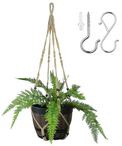 Bouqlife 103 cm makramé växthängare stor för upp till 30 cm kruka extra lång hängande växthållare inga tofsar juterep hängande planteringskorg för inomhus utomhus boho-dekor, brun 1-pack