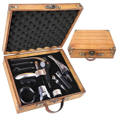 Set di cavatappi da Vino con Scatola in Legno Antico,Set di Accessori da Vino,Set per l'apertura del Vino,Set da Sommelier con cavatappi,Cavatappi per Vino Tappo del Vino (Yuan Wood2)