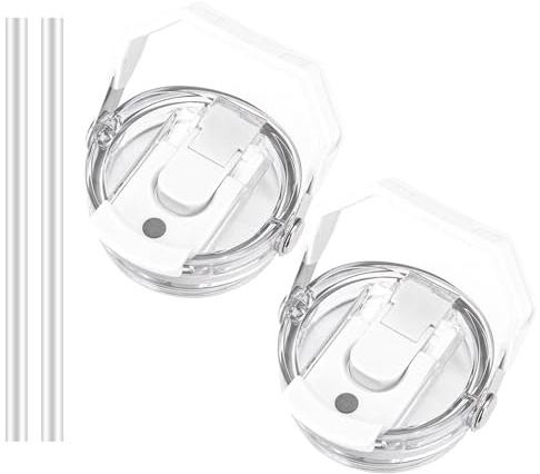 30oz & 20oz Replacement Lid for Stanley IceFlow Stainless Steel Tumbler，2 PCS Spill Proof Tumbler Cover with Handle & 2-in-1 Flip Straw Spout，Leak-Proof Splash Resistant (White)