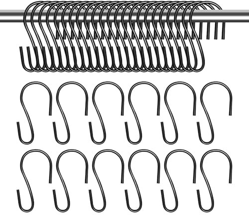 Ycfish 50 Pcs Mini S Hooks, Stainless Steel, 100% Stainless Steel, S Shaped Hanging, Black, Heavy Duty Metal Hooks, Hanging Sturdy Shelf for Home, Kitchen, Bathroom and Bedroom