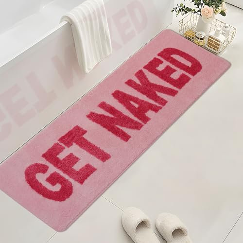 Firecos Get Naked Badematte Fußmatte rutschfeste Türmatte Fussmatte Microfiber Badezimmermatte Badewanne Duschteppich Badteppich für Badezimmerdekoration (Dunkelrosa, 50x150cm)