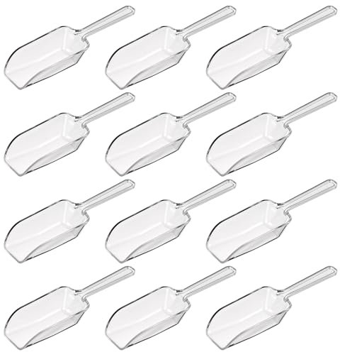 Giantree 12Pcs Clear Plastic Acrylic Kitchen Scoops, 4.3 Inch Multi Purpose Ice Scoop, Candy Scoops for Buffet, for Wedding Ice Cream Candy Dessert Buffet Protein Powders Tea Flour Coffee Popcorn
