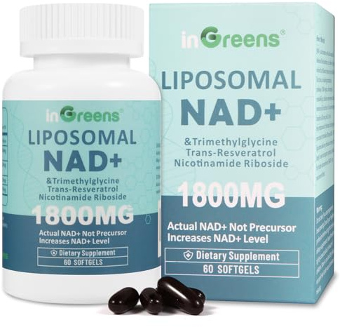 Liposomal NAD+ Supplement 1800mg with Nicotinamide Riboside, Trans Resveratrol, Trimethylglycine, Replaces NMN, Boost NAD+, Aging Defense, Cellular Energy, 60 Softgels